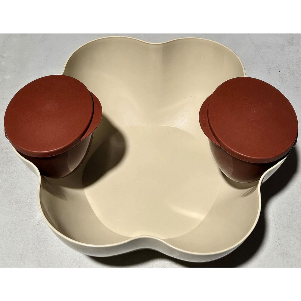 Vintage Tupperware Party Tray Chip Dip Set 4624A Divided w/ Lids